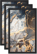 Engineered Wood 12x20 Picture Frame Set of 3 - Lightweight Black