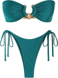 Women's Metallic Sparkly Glitter Bandeau Bikini Set - Tie Side High