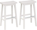 Solid Wood Saddle-Seat Counter Barstools - Set of 2 - 29 in