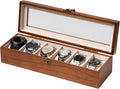 Wooden Watch Box with Large Glass Lid - 6 Slots Organizer