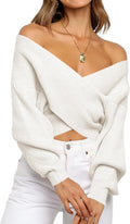 Off The Shoulder Cropped Sweater V Neck Wrap - Cozy 2025 Style
