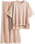 Tanming Sweater Sets Women 2 Piece Knit Lounge Set - Short Sleeve Top