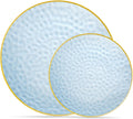 Plasticpro 64 Piece Combo Plates Set - Elegant Blue Hammered Plates