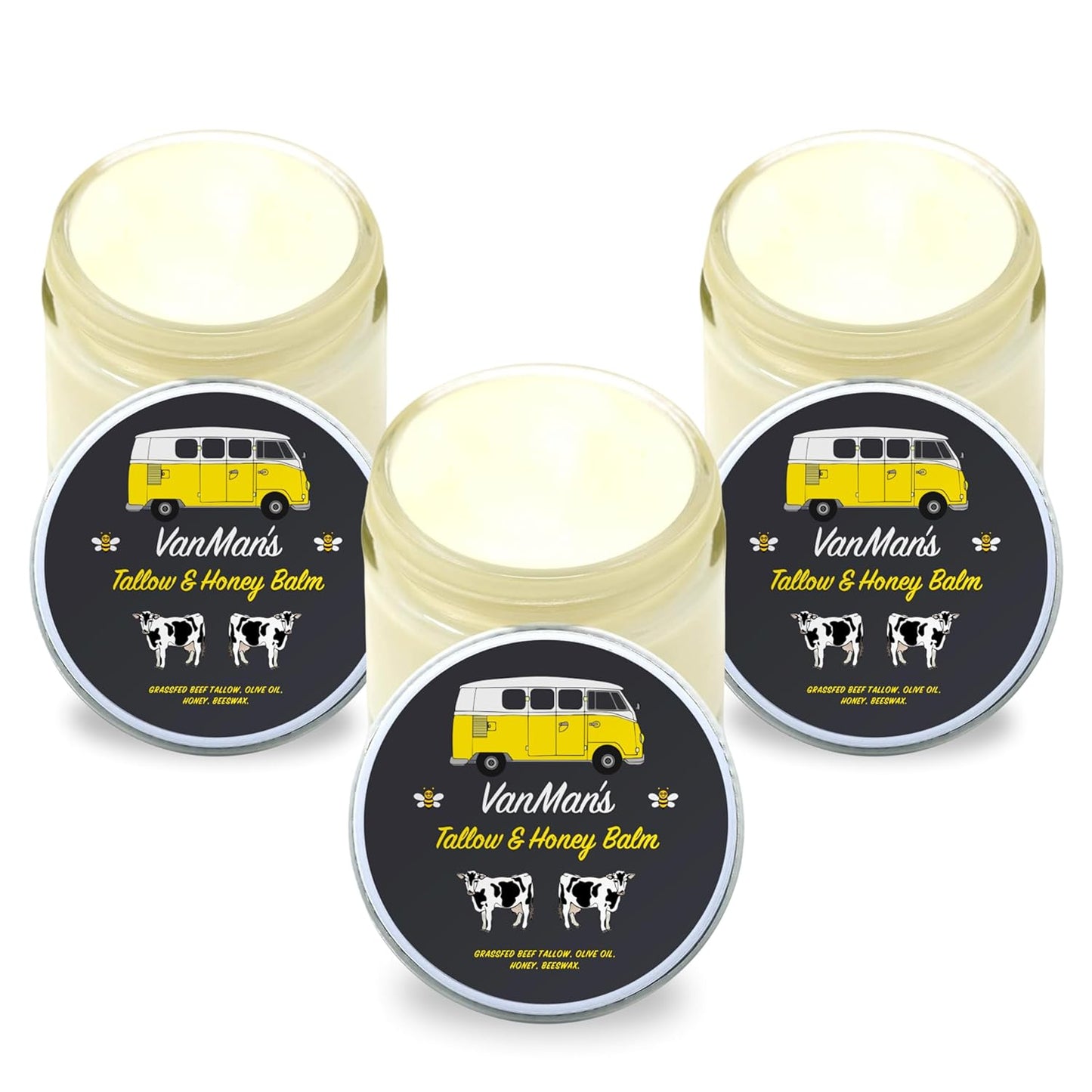 Vanman's Tallow and Honey Balm for Soft Skin Care - 3 Pack