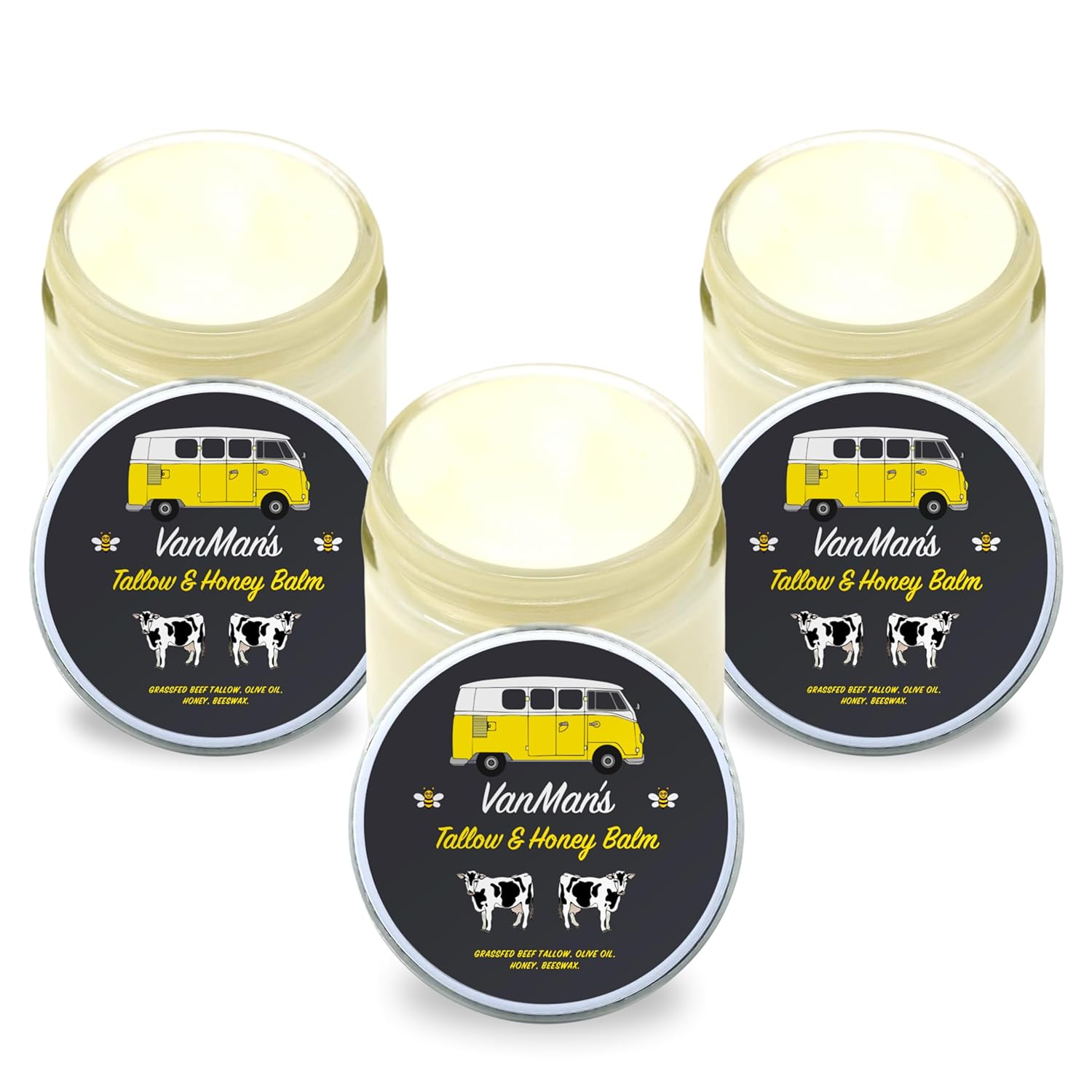 Vanman's Tallow and Honey Balm for Soft Skin Care - 3 Pack