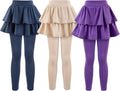 Girls School Uniform Pants Leggings 3-Pack with Skirt Combo - Warm
