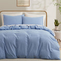 Light Blue Cotton Duvet Cover King Size - Linen Like Comfort