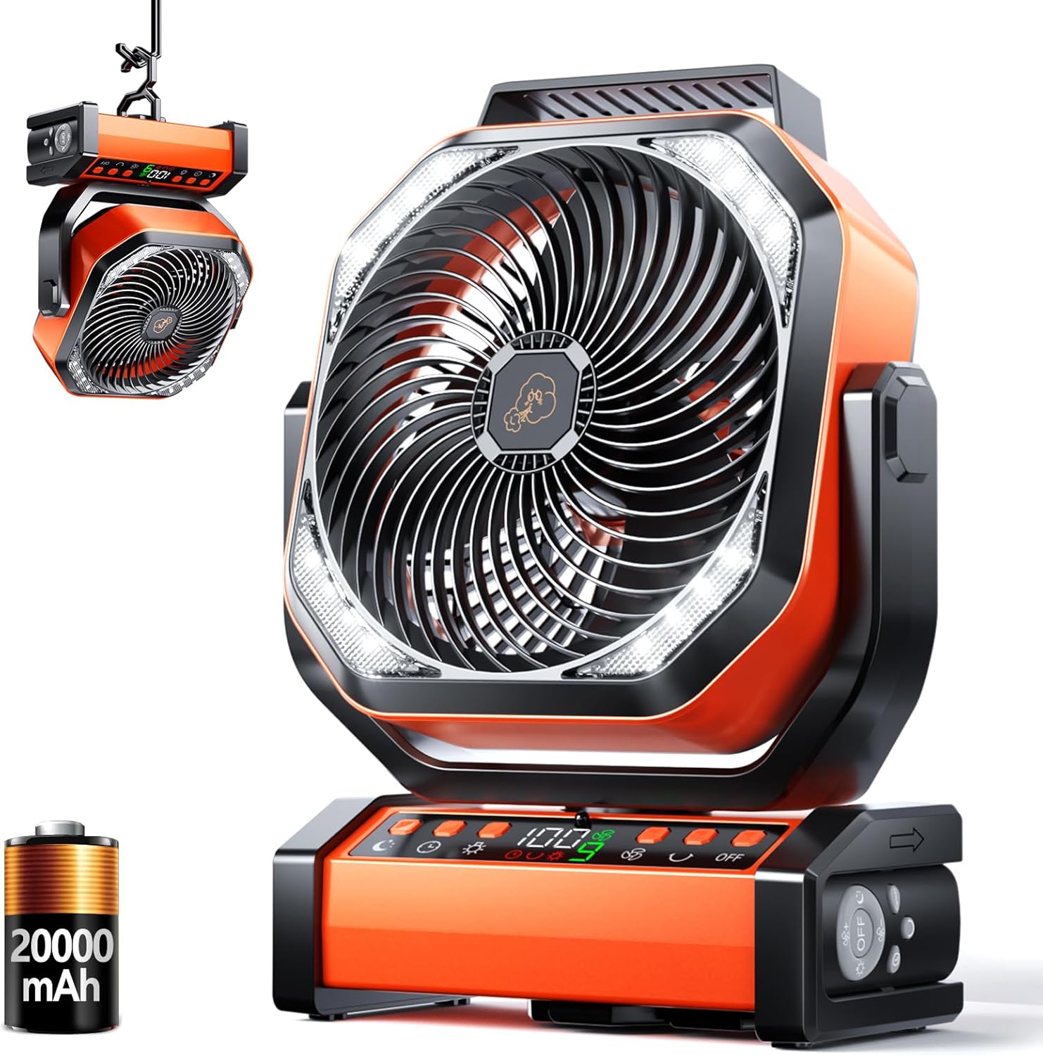 Camping LED Fan with Light - 20000mAh Rechargeable Battery