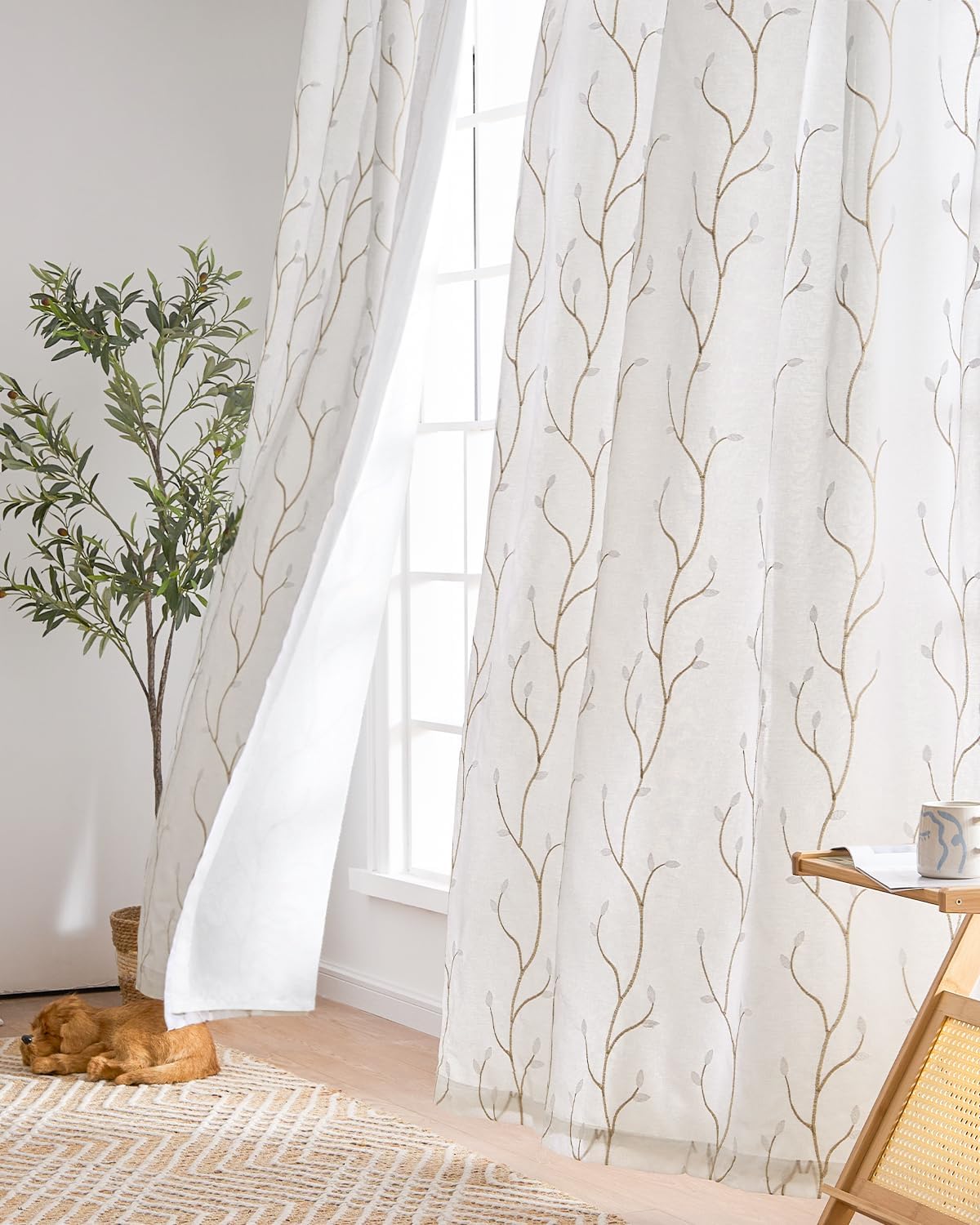Botanical Embroidered Sheers for Bedroom and Living Room