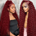 Burgundy Wig Human Hair 99j Deep Wave 13x6 Lace Front - Natural Look