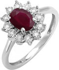 Diamond Oval Red Ruby Bridal Ring 14K Solid Gold - Royal Style