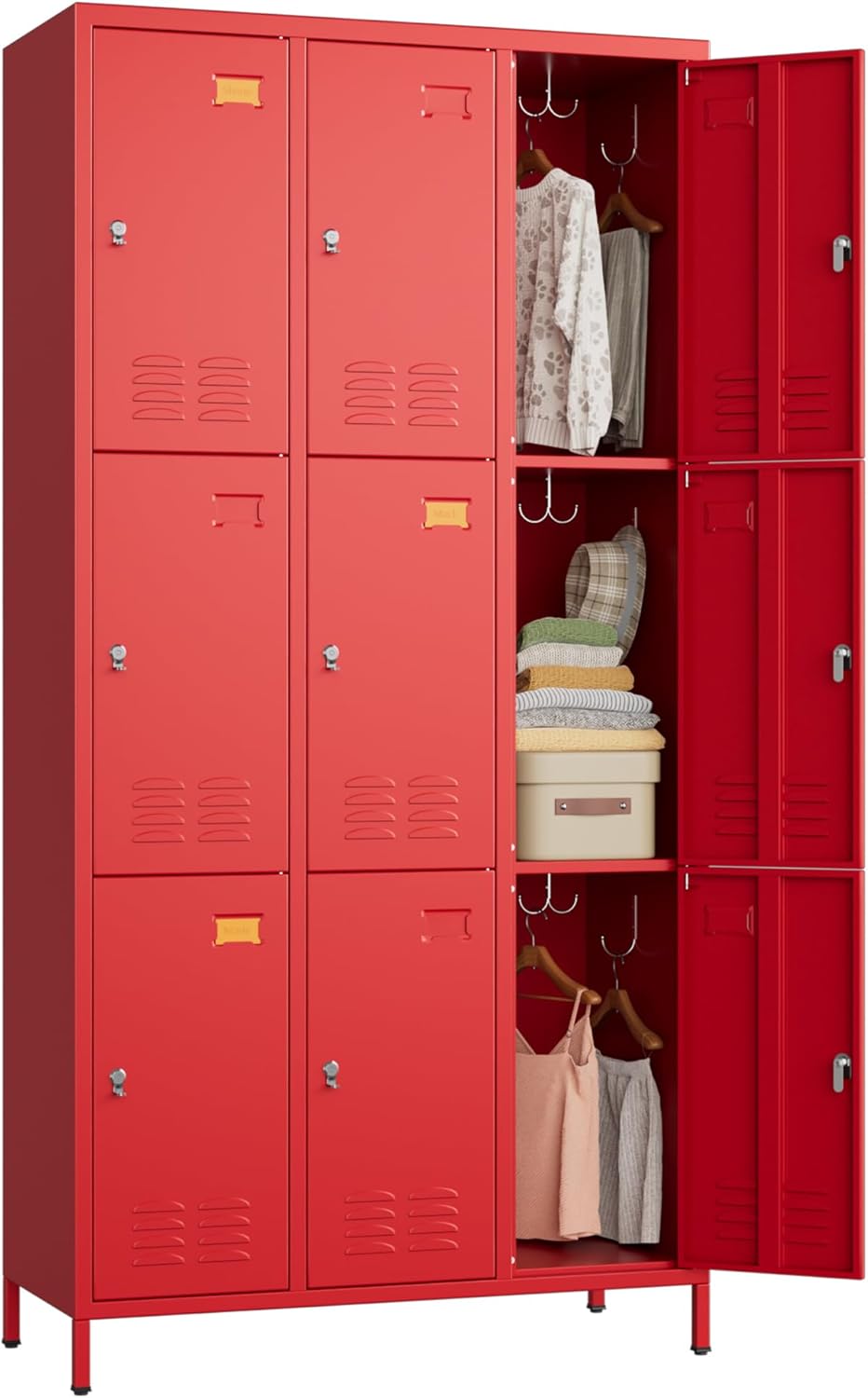 9 Doors Metal Locker with Hooks and Business Card Holder for Storage