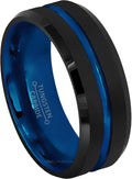 2-Tone Black & Blue 8mm Tungsten Carbide Ring for Men - Matte