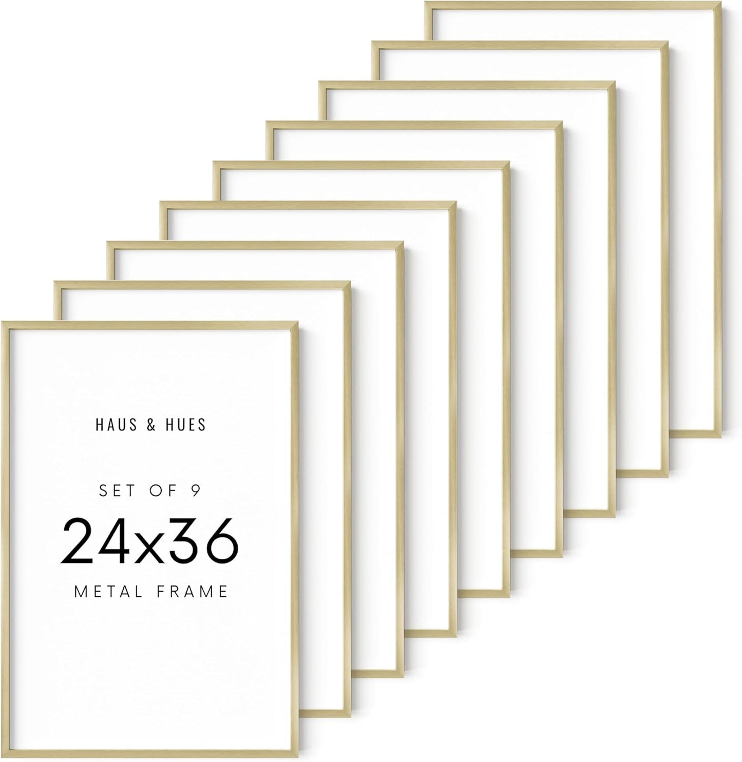 24x36 Gold Metal Picture Frames - Premium Aluminum Set of 9