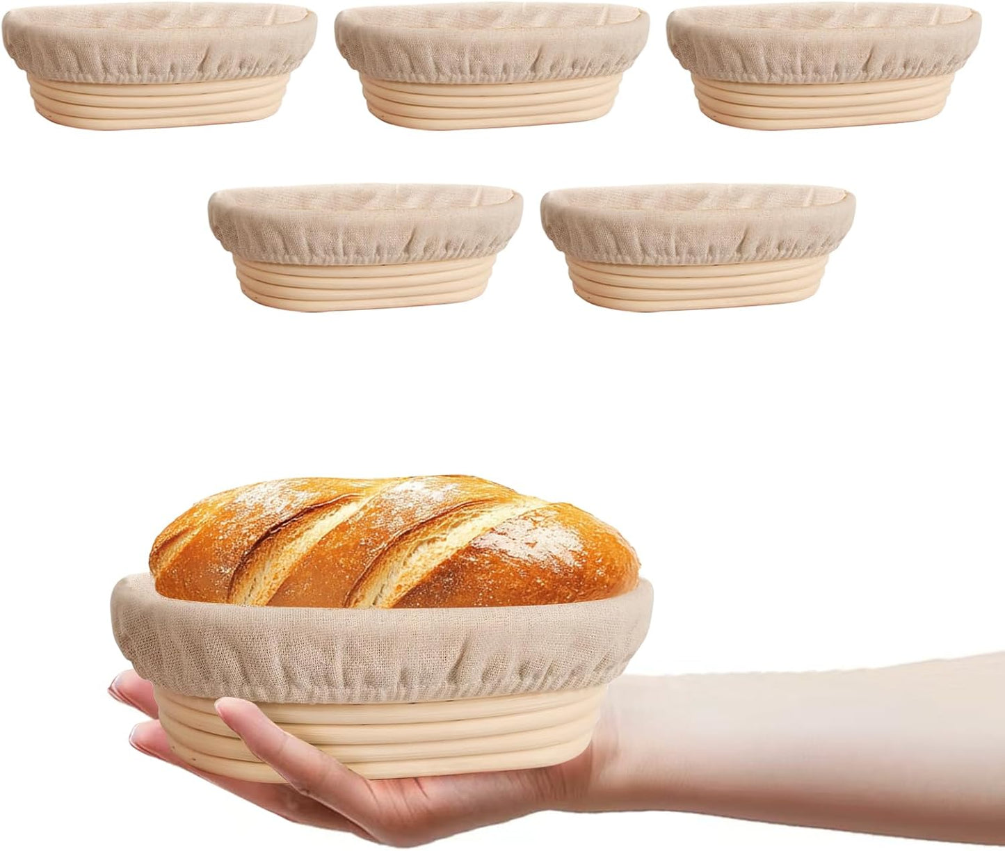 6 Inch Oval Mini Banneton Bread Proofing Basket Set of 5