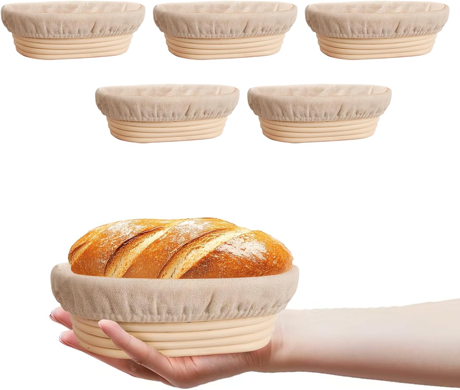 6 Inch Oval Mini Banneton Bread Proofing Basket Set of 5