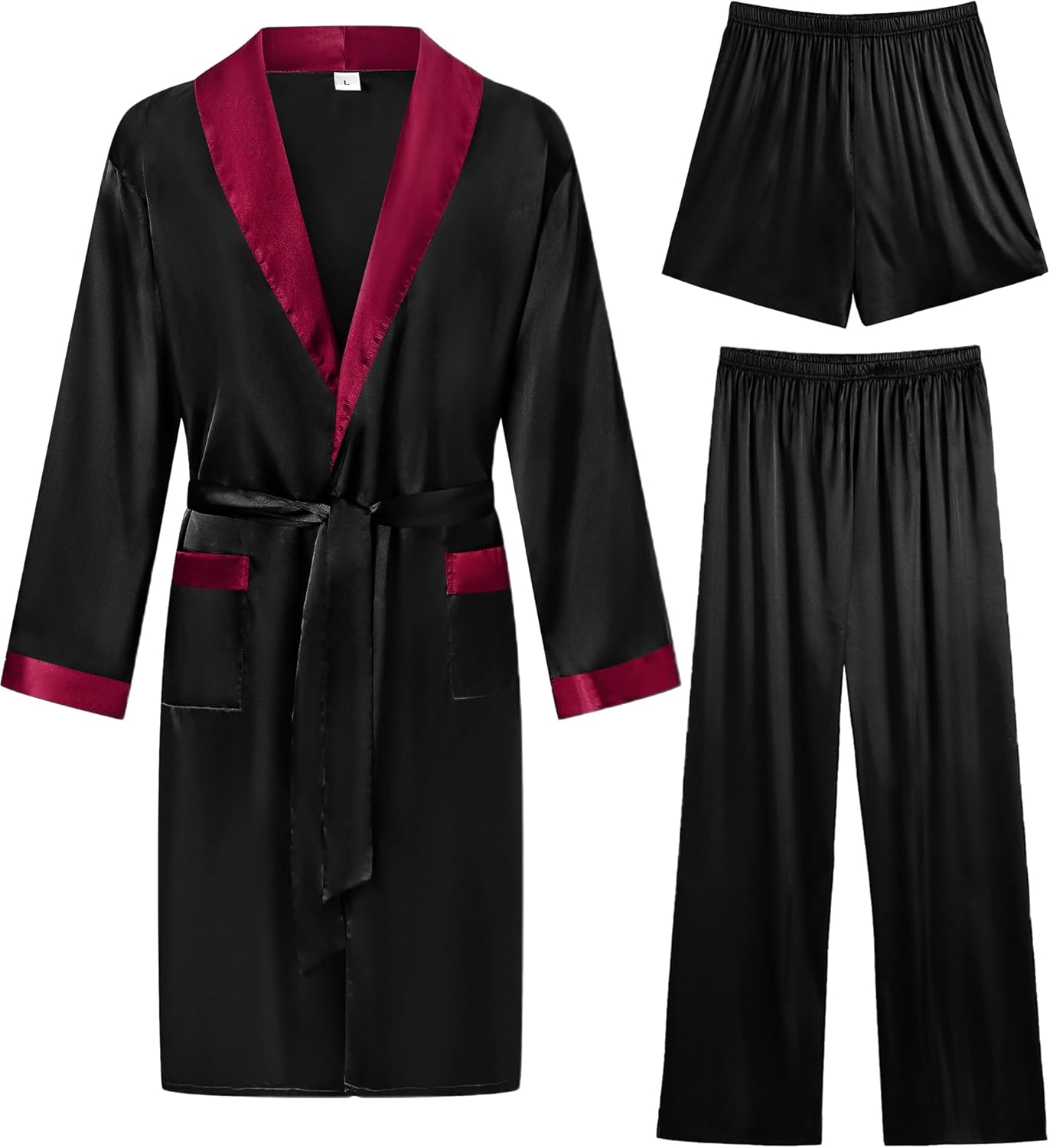 Luxurious 3 Pcs Men's Silk Satin Robe Set for Ultimate Comfort