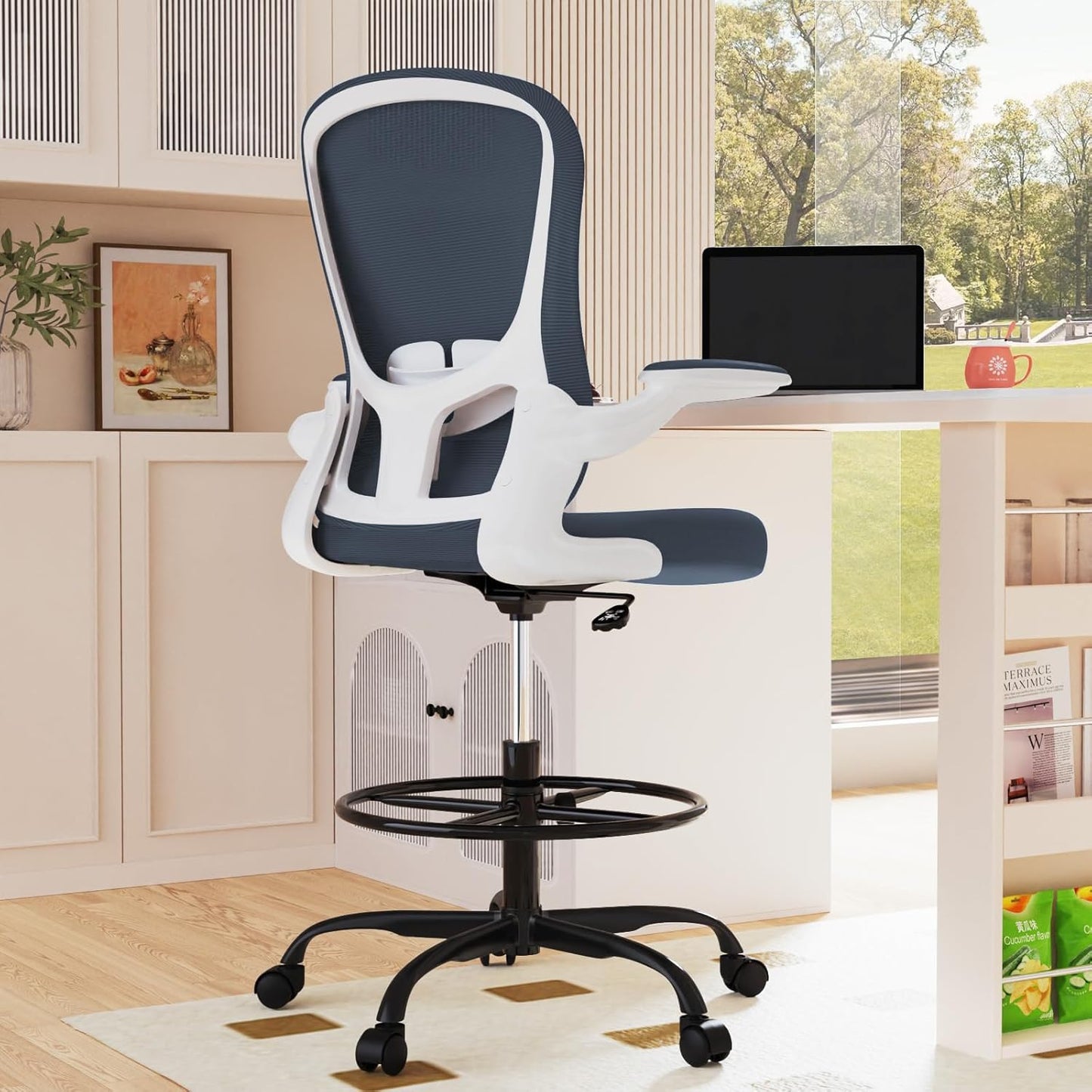 Ergonomic Drafting Chair with Adjustable Footrest and Lumbar Support