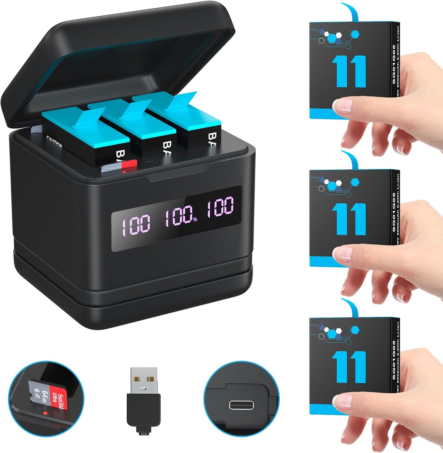 Replacement Batteries 2000mAh for Hero 12/11/10/9 with Charger