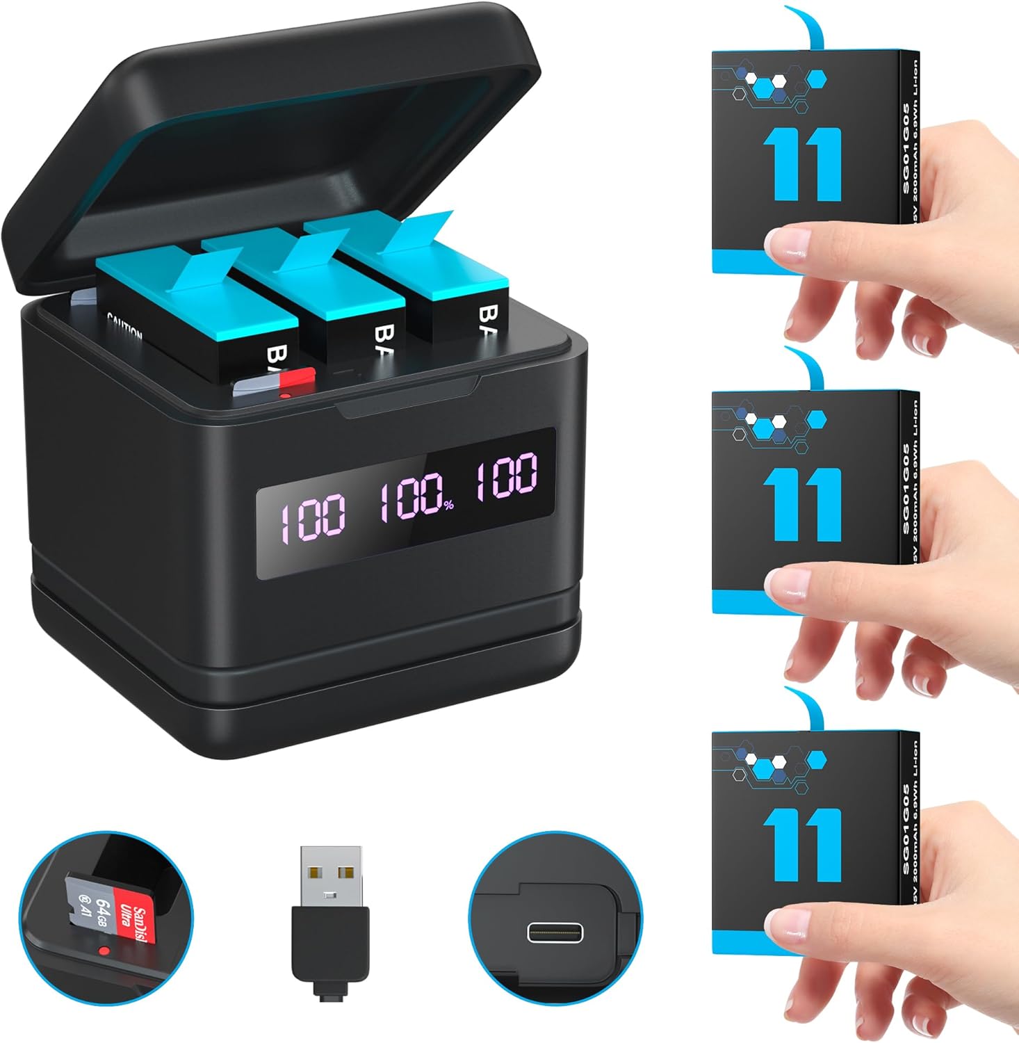 Replacement Batteries 2000mAh for Hero 12/11/10/9 with Charger