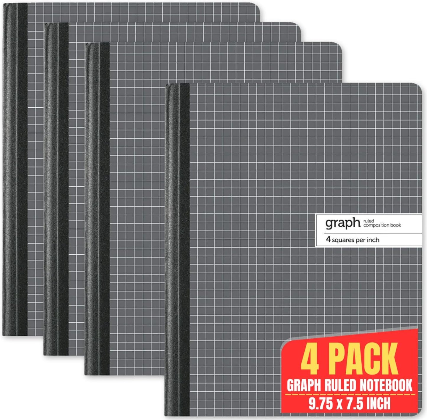 1InTheOffice 4 Pack Graph Composition Notebooks, 100 Sheets, 9.75x7.5 Graphing - Organize Your Ideas!