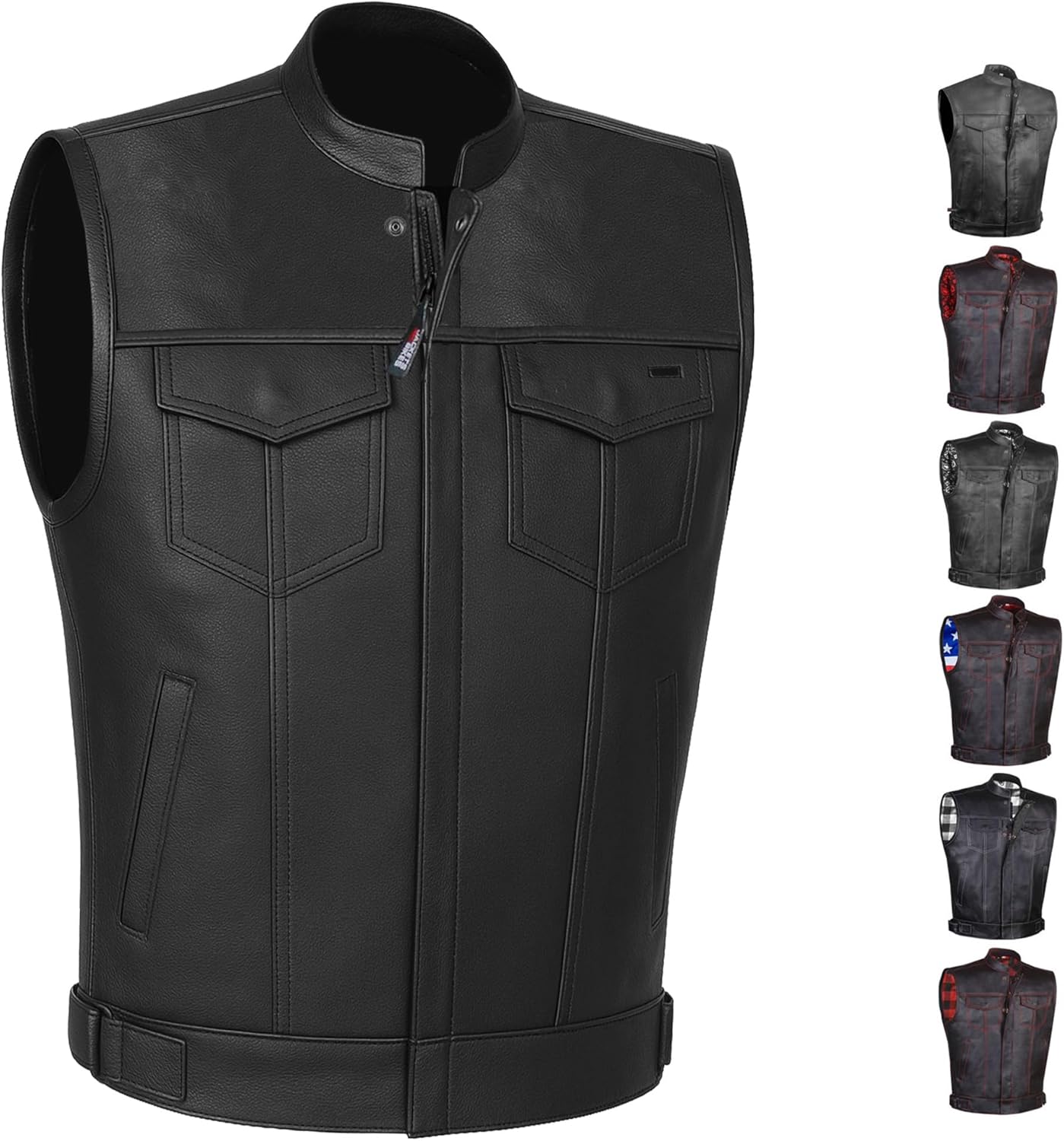 Premium Buffalo Leather Motorcycle Vest for Men with Armor