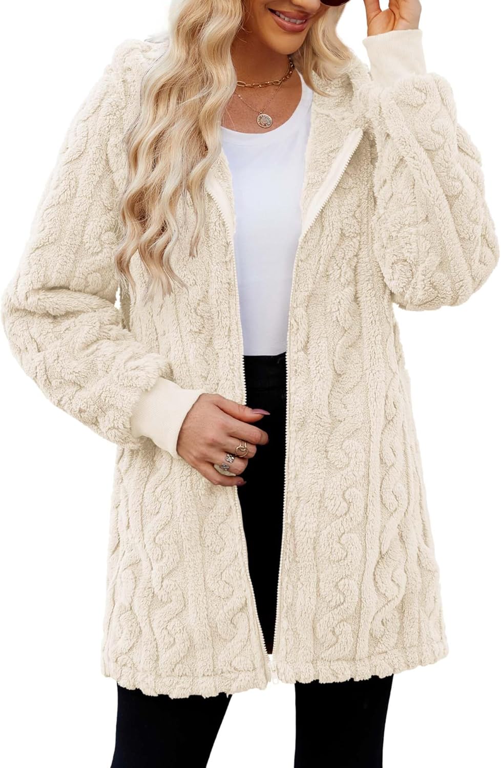 ReachMe Womens Fleece Zip Up Jacket for Cozy Winter Wear