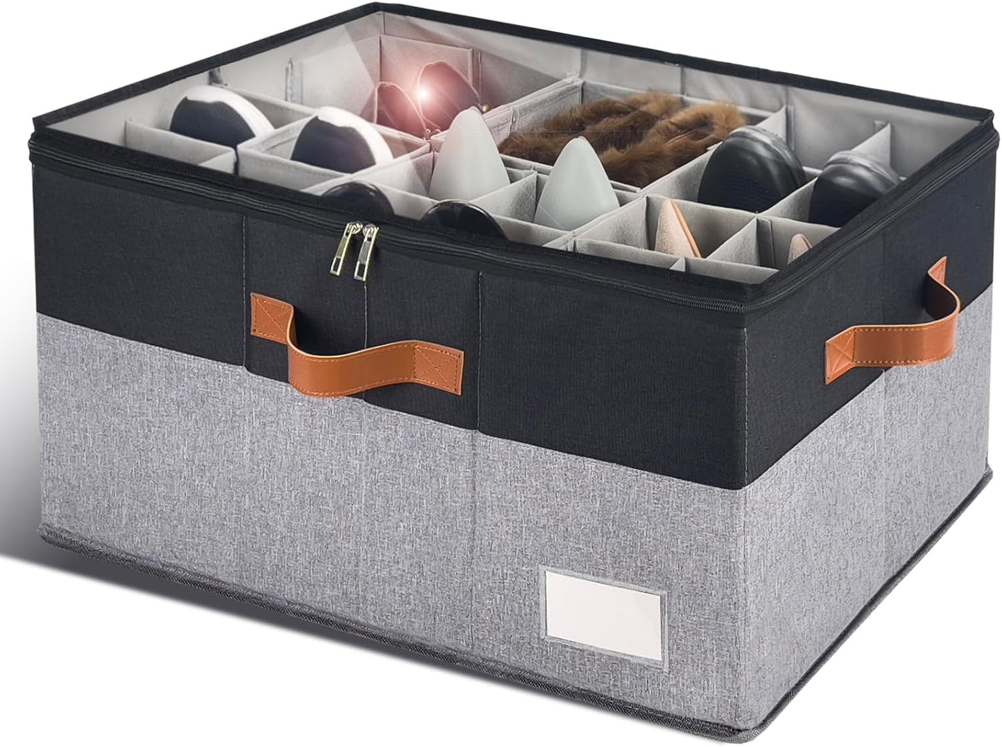 Shoe Organizer for Closet - Foldable Storage Bins with Clear Cover