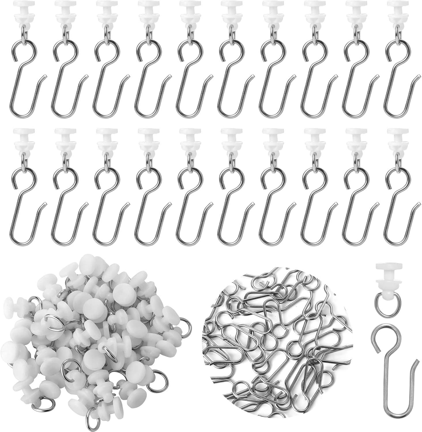 Vin Beauty 80-Pack S-Shaped Curtain Hooks & Gliders Set