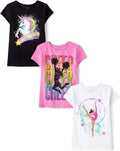 Girls Unicorns Butterfly Short Sleeve Graphic T-Shirts 3 Pack - Soft 1