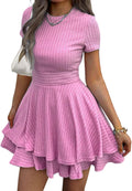 Womens Summer Mini Dresses Short Sleeve Knit Sundress - Flattering Fit