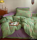 Green Flower Duvet Cover Set Twin - Breathable Linen Cotton Jacquard