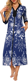 Women's Zipper Robe Full Length 3/4 Sleeve Housecoat - Soft