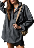 Fazortev Women's Denim Pullover Button V Neck Blouse - Casual Layer