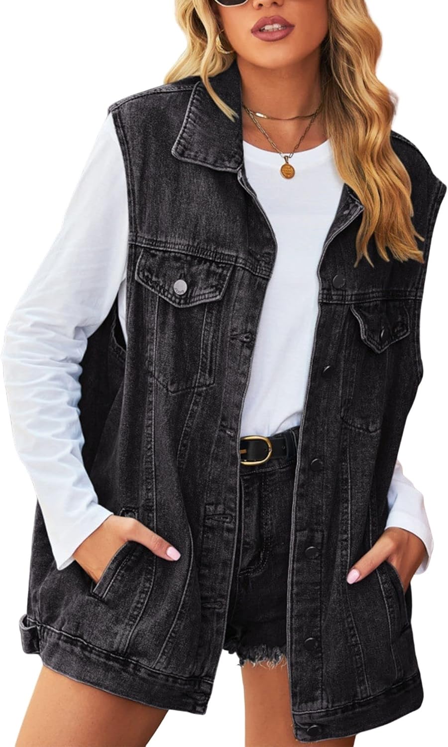 FindThy Womens Vintage Denim Jean Vest for Trendy Outfits
