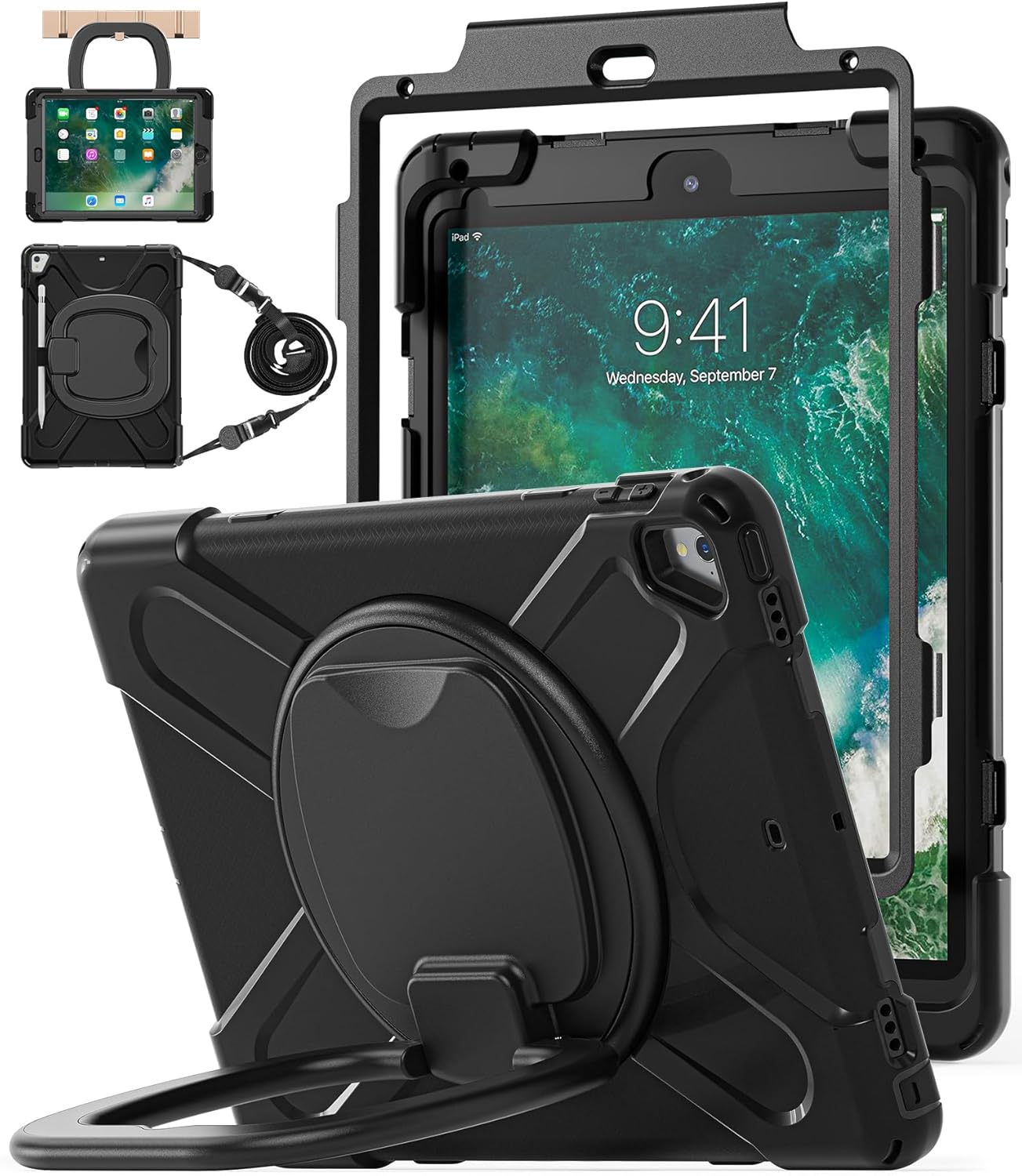 BATYUE iPad 6th Generation Case with Rotating Bracket & Strap