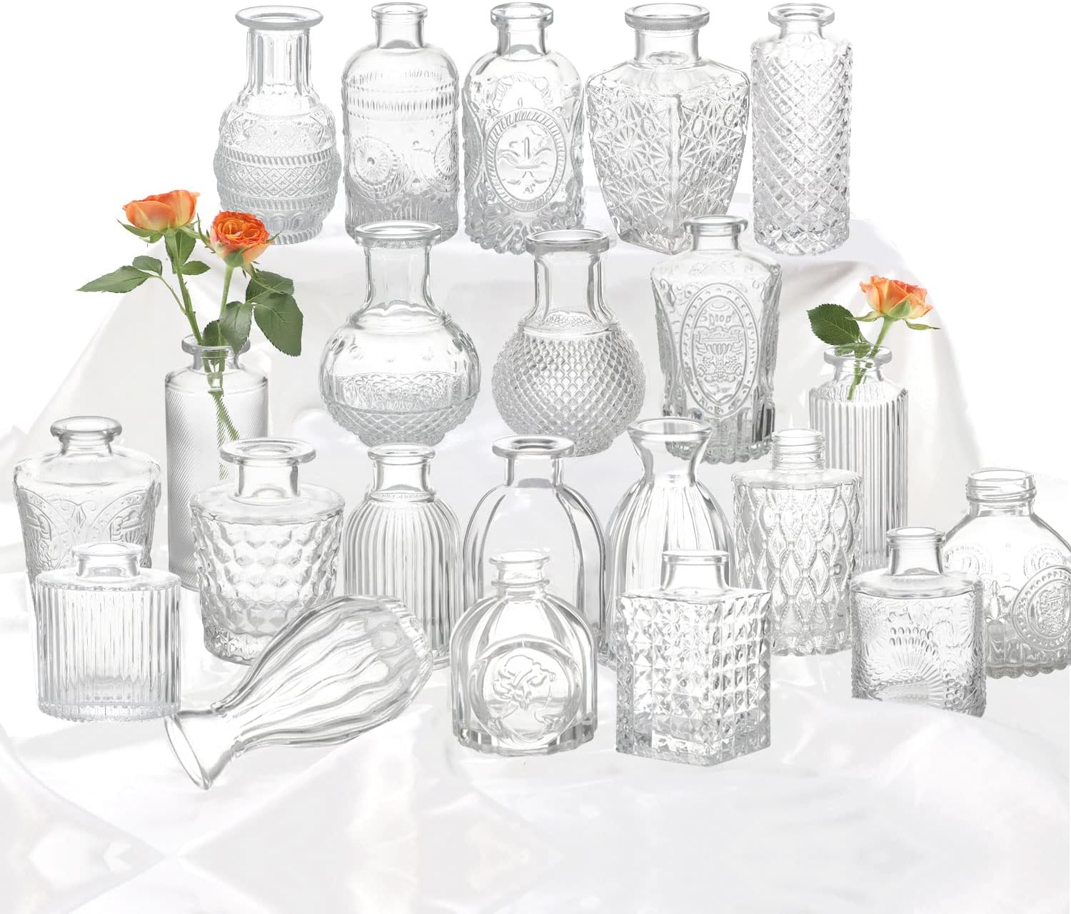 Glass Bud Vase Set of 22 for Rustic Wedding Decorations