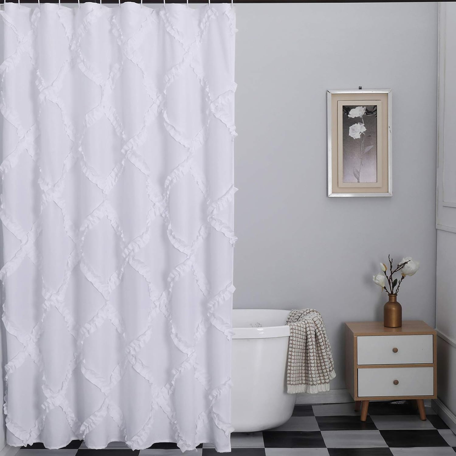 Farmhouse Chic White Ruffle Shower Curtain - 72x72 | GARSTYLE