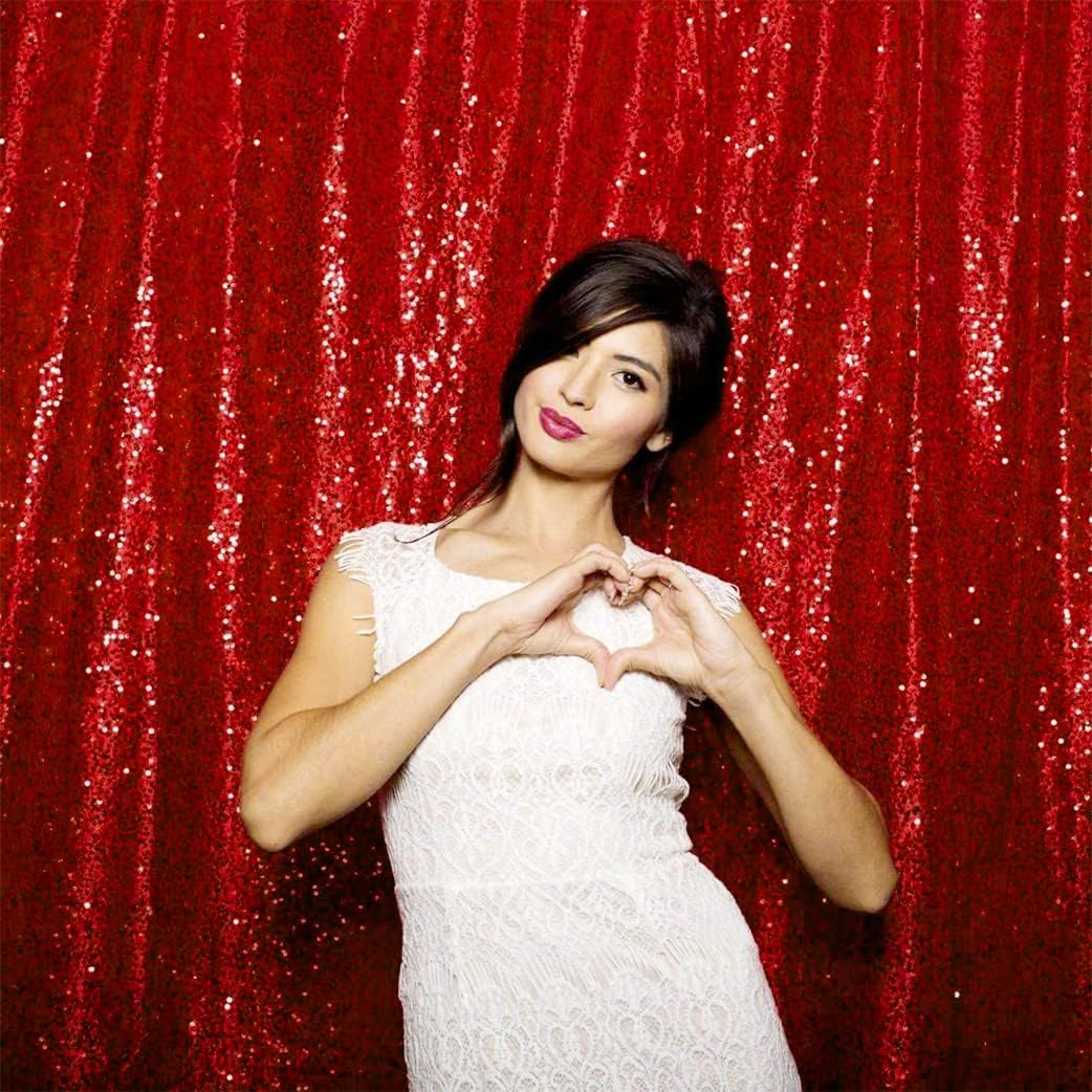 JYFLZQ Red Sequin Backdrop Curtain 10x8ft for Parties & Events