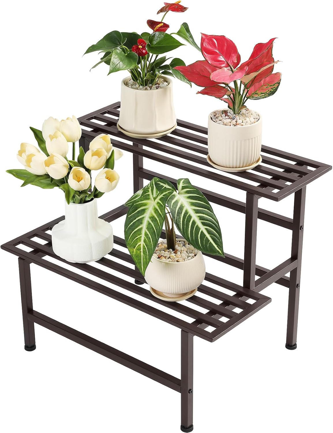 Heavy Duty 2 Tier Metal Plant Stand for Indoor and Outdoor Use