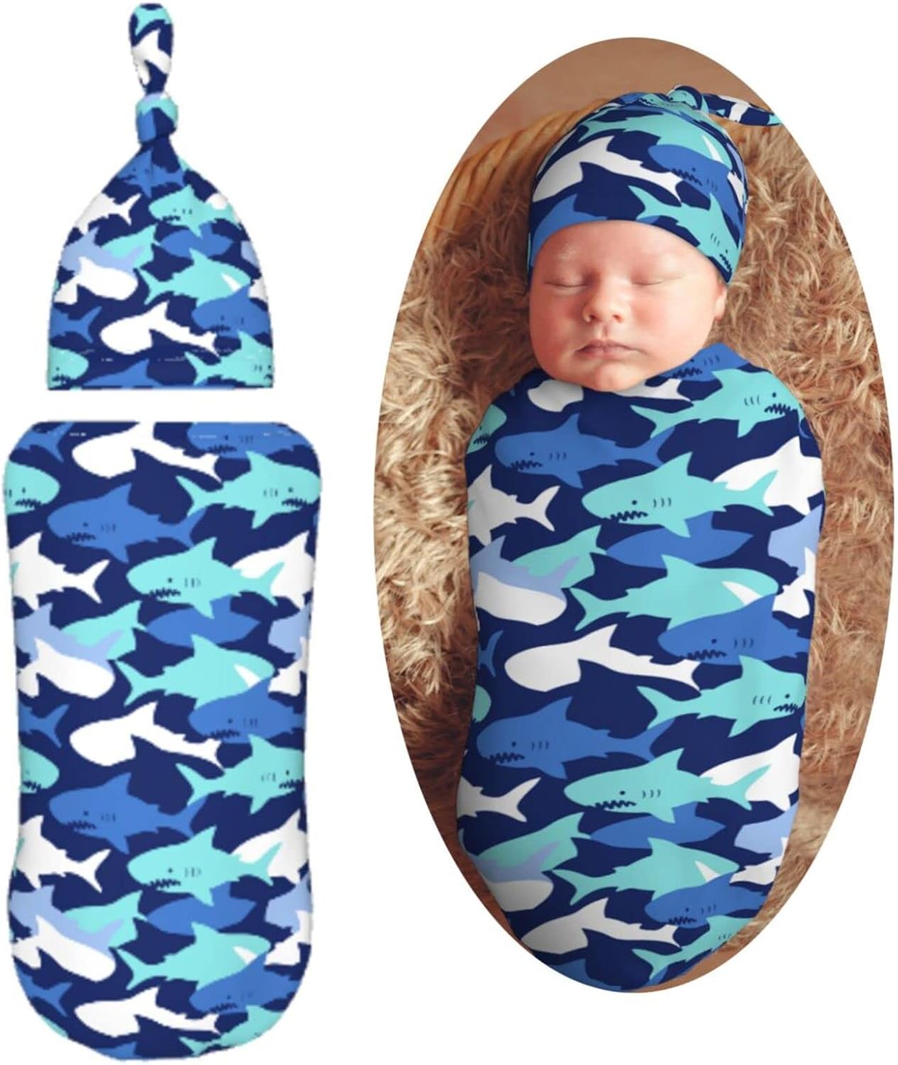 Soft Shark Swaddle Set for Cozy Baby Snuggles