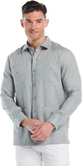 Men's 100% Linen Four-Pocket Long Sleeve Guayabera Shirt (Style CJF5)
