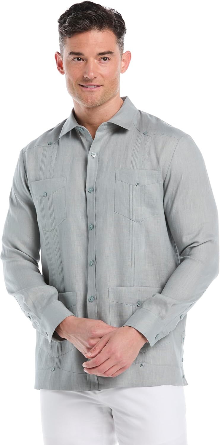 Linen Long Sleeve Guayabera Shirt with Pintuck Detail for Comfort