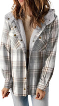 Dokotoo Womens Plaid Shacket Jacket - Warm Fleece Hooded Coat Jackets
