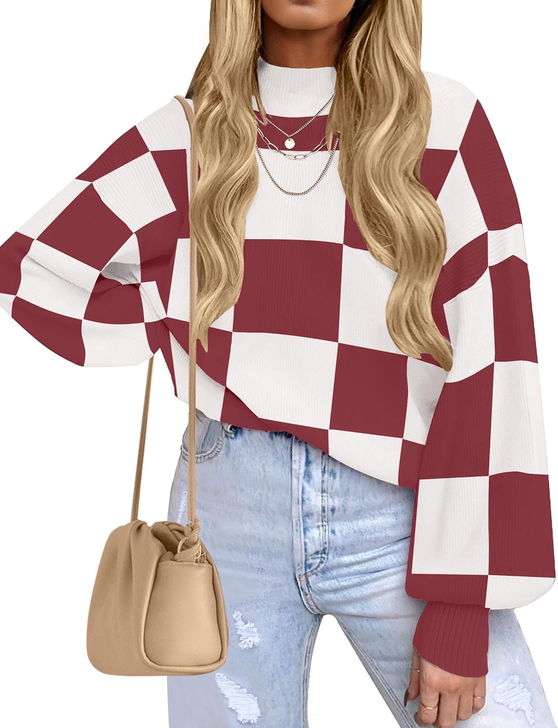 ZESICA Women's Turtleneck Long Sleeve Striped Sweater Tops