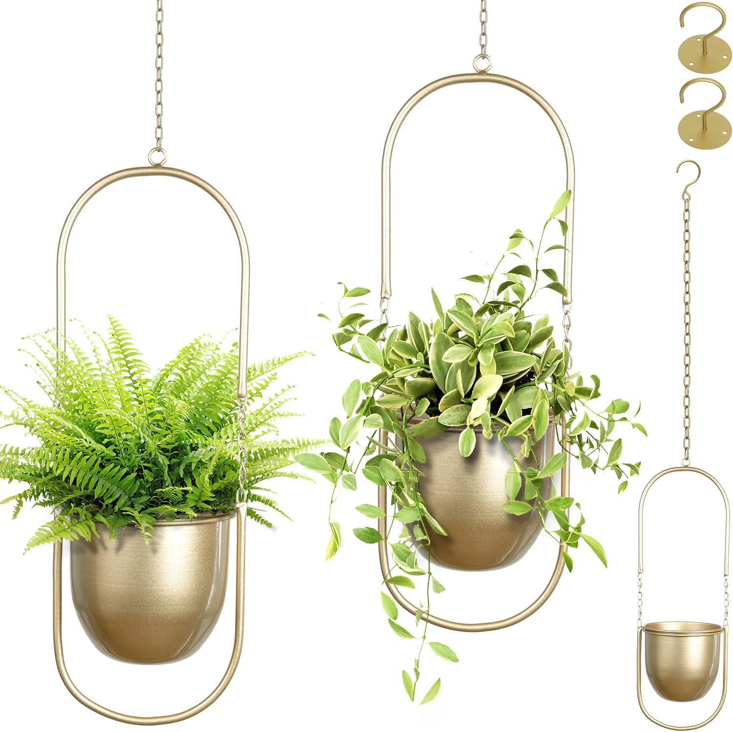 Boho Hanging Planter Set of 2 Gold Metal Wall Planter Decor