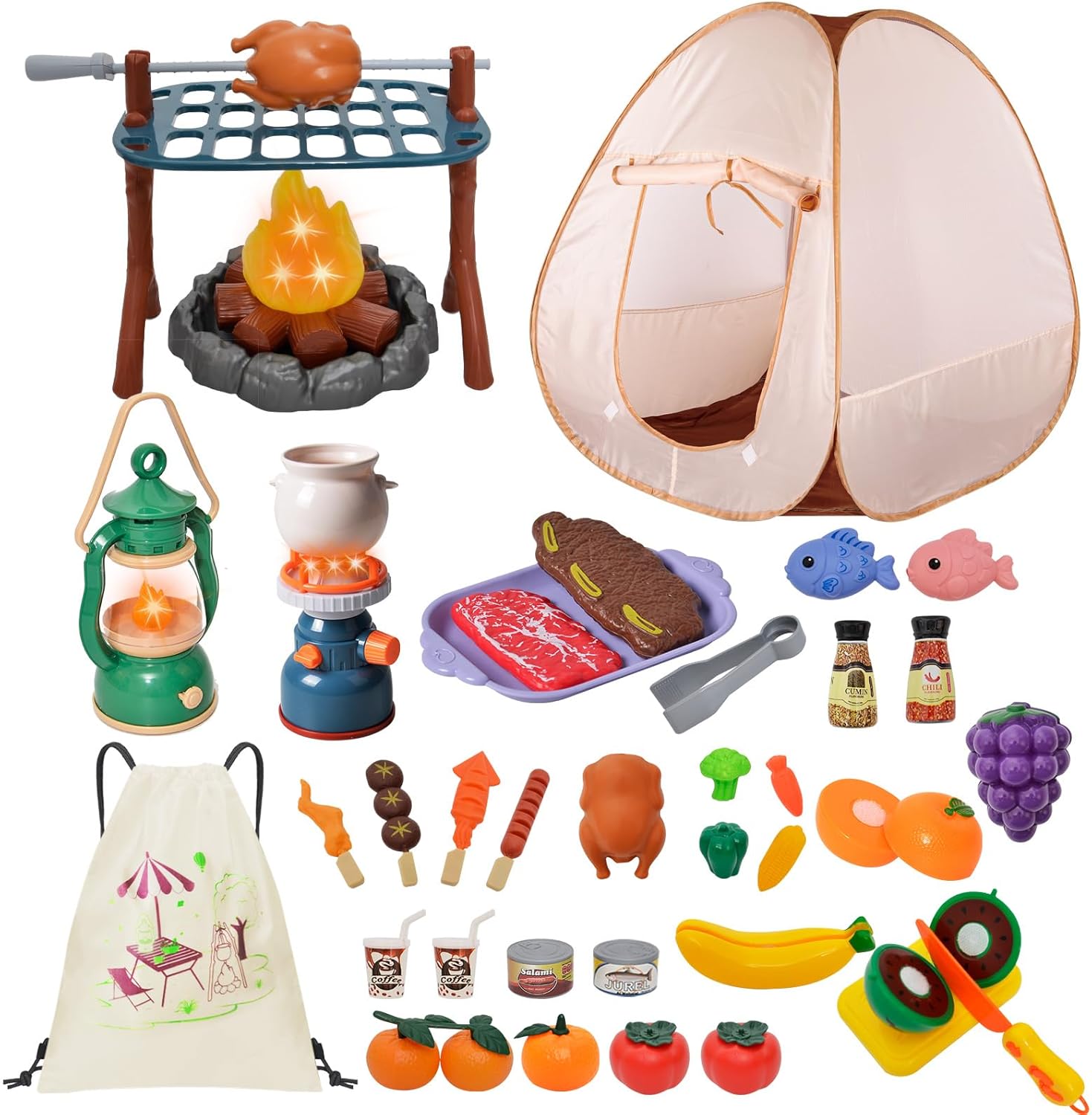 Dobiler Kids Camping Gear Set - Light&Sound Effects, Play Food, Camp Fire - Fun Indoor&Outdoor Adventure!