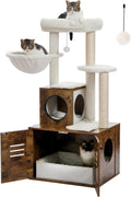 Cat Tree with Litter Box Enclosure - Sturdy 50in Modern Cat Tree