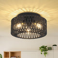 Rattan Light Fixtures 3-Light Boho Flush Mount - Warm Hand-Woven Glow