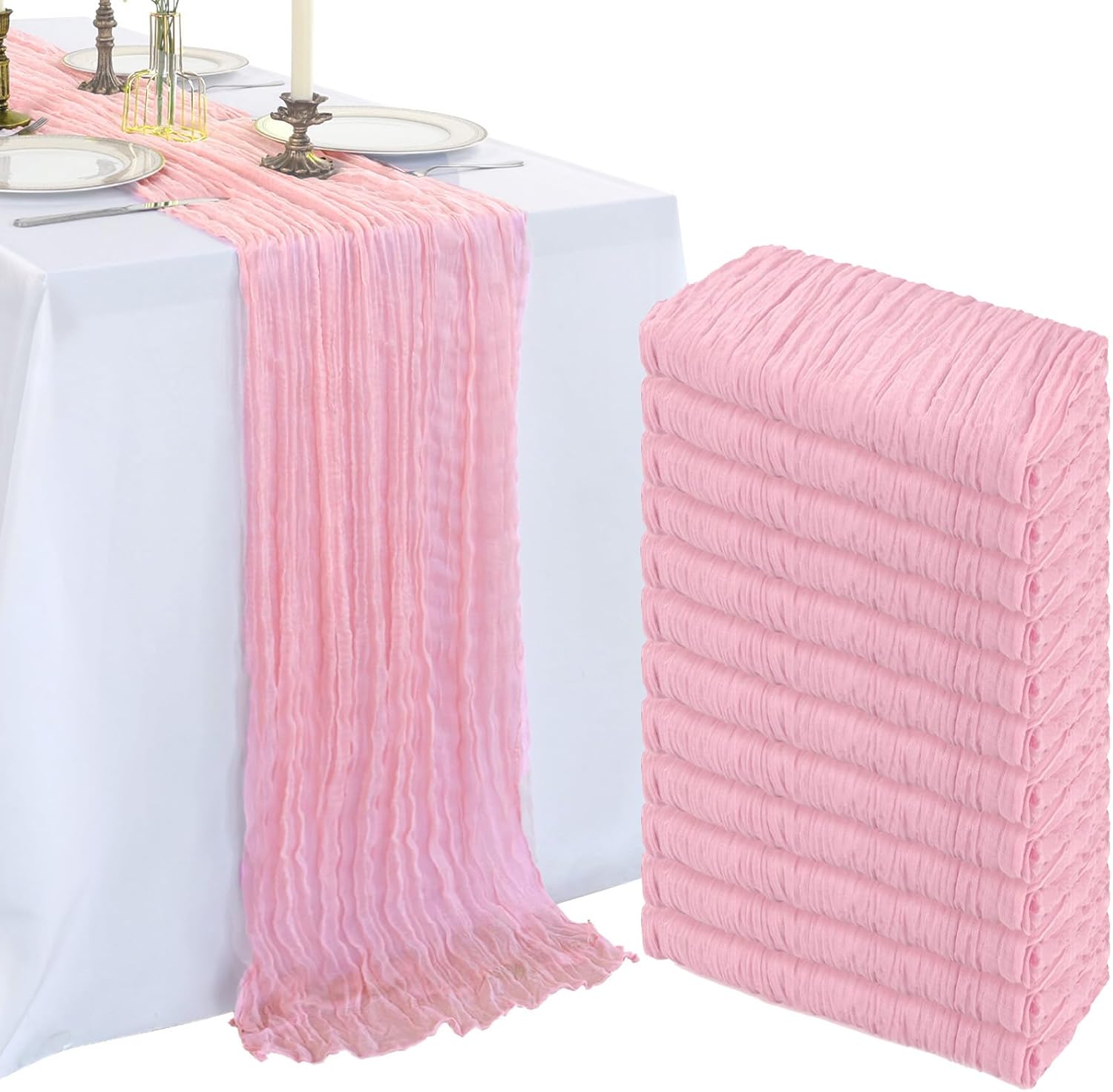 10FT Pink Cheesecloth Table Runner for Rustic Boho Decor